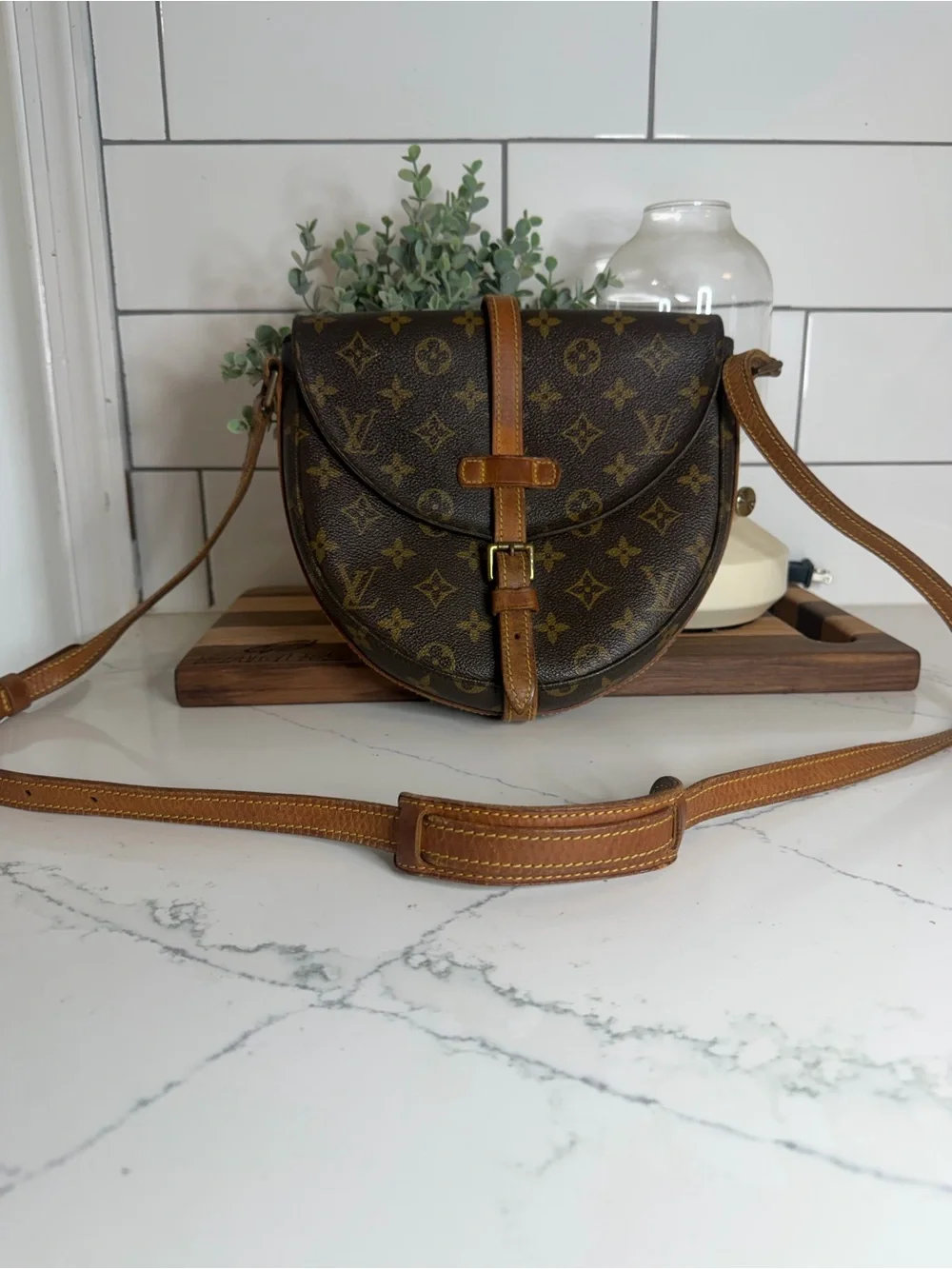 Vintage Louis Vuitton Monogram Crossbody Bag in Brown and Tan